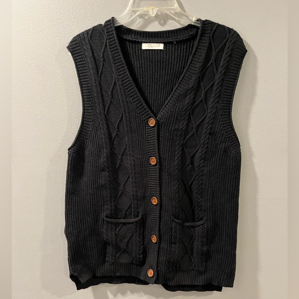 Black button up sweater vest